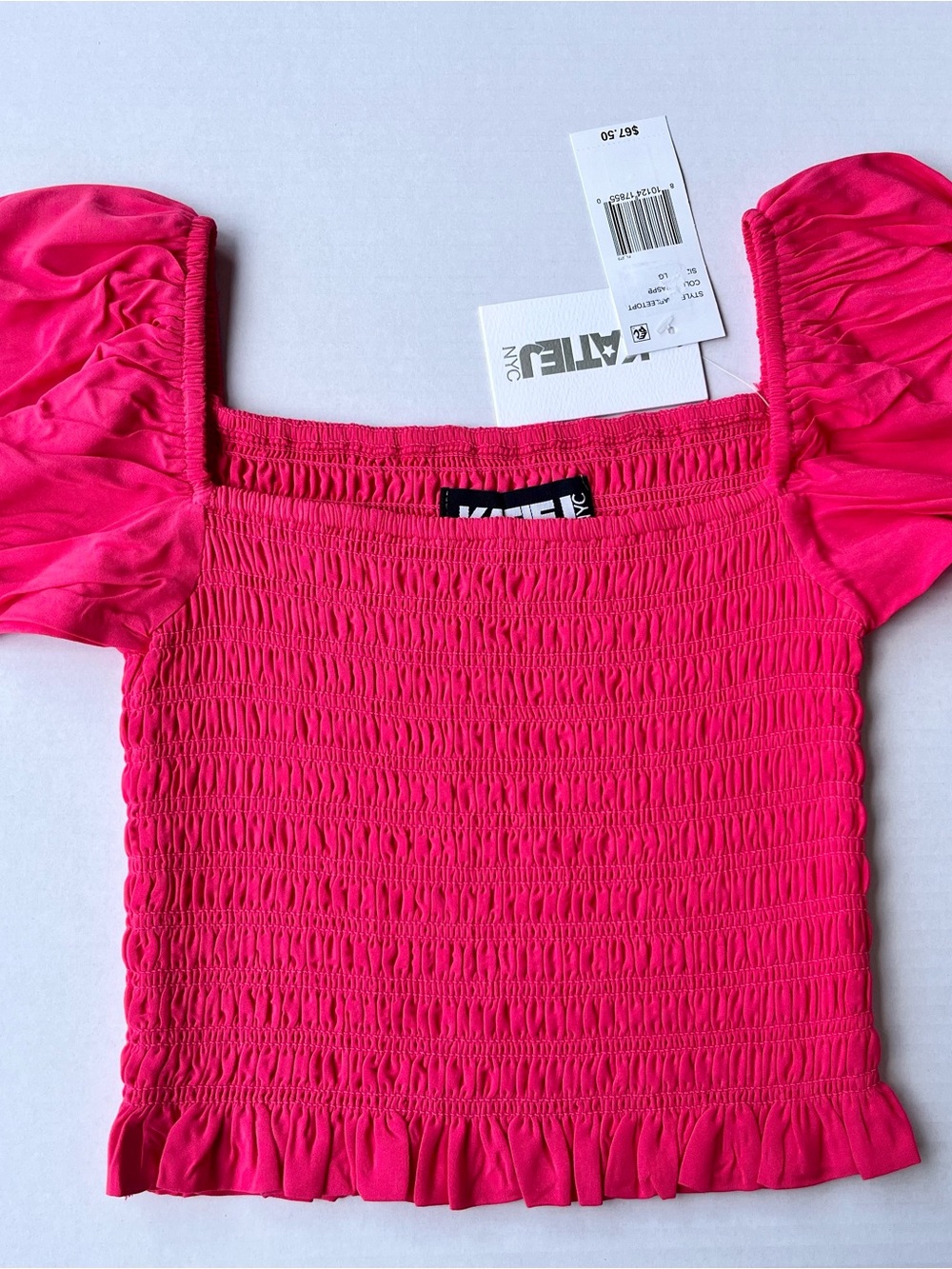 NWT KatieJ NYC Marlee Raspberry Smocked Puff Sleeve Top Girls L 12